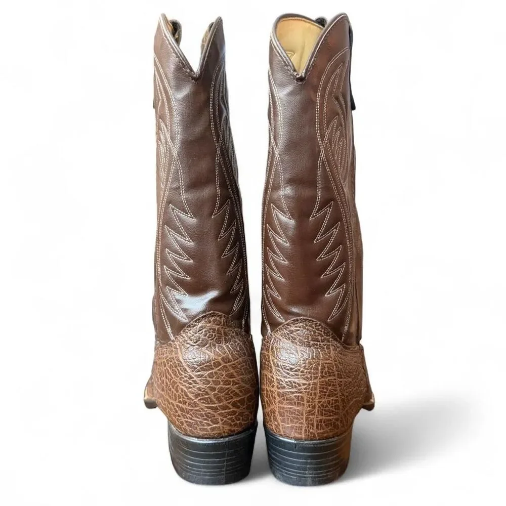 Bronco Men’s Size 12 Brown Western Cowboy Boots USA Made Faux Leather dress